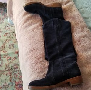 Navy Blue Suede Tall Boots